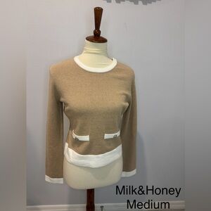 Milk & Honey Medium Women's Tan and White Trim Sweater